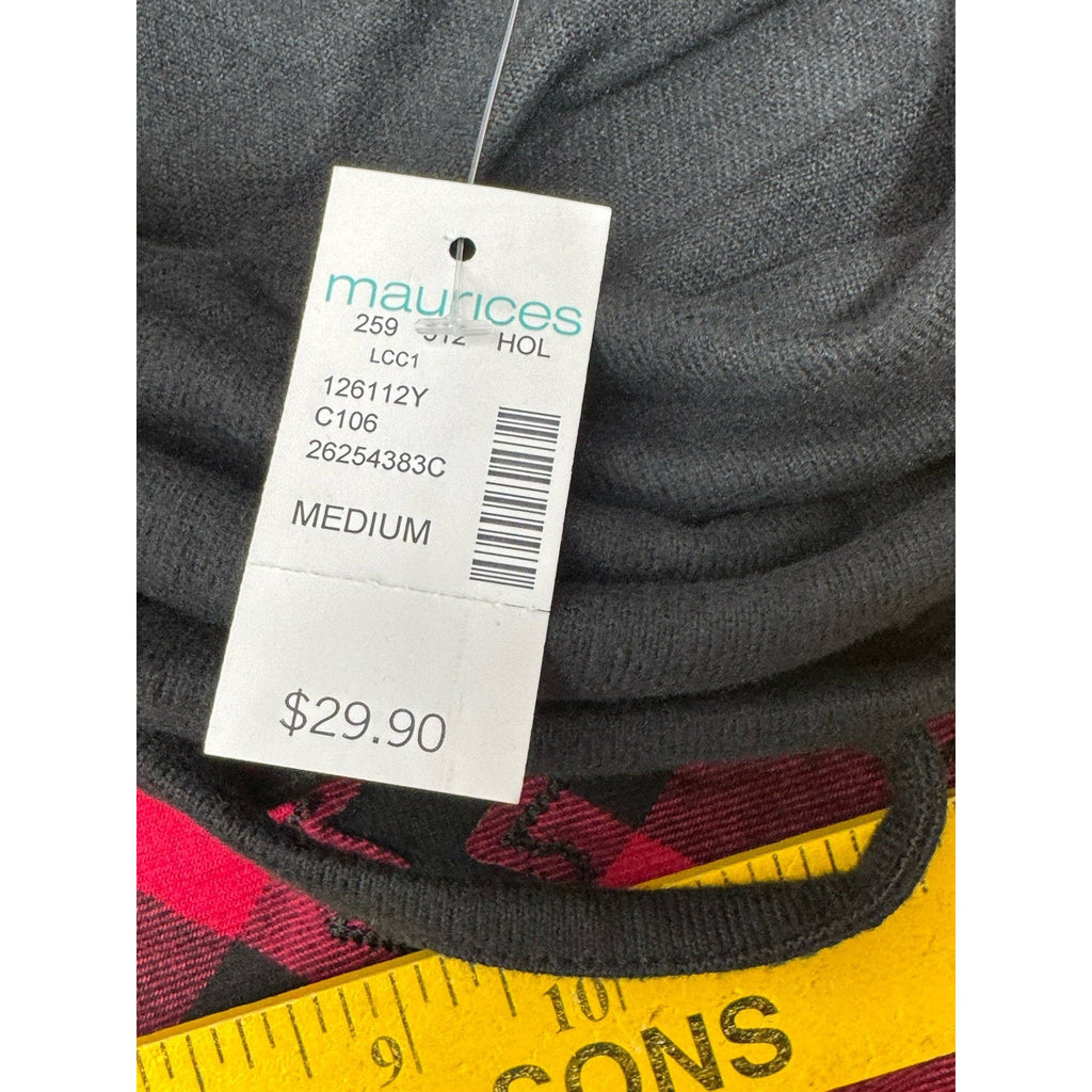 Maurices Fleece Cowl Neck Sweater Black & Red Plaid Trees Women’s Size M NWT