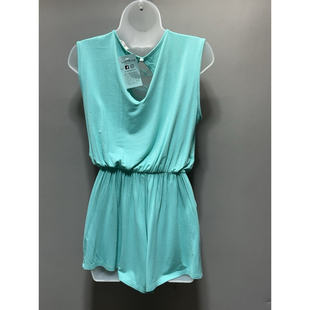 Boutique Mint Green Romper Small Lace-Up Front Sleeveless Elastic Waist Soft