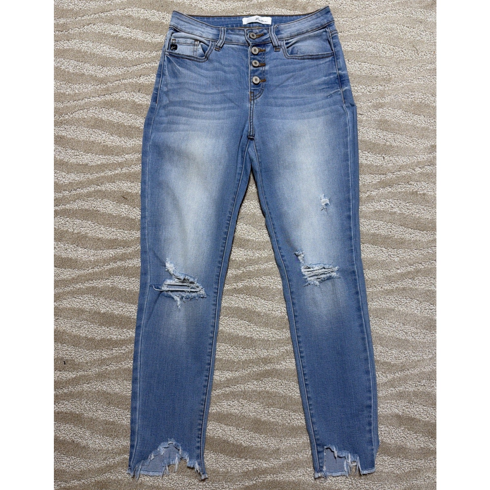 KanCan Jeans Women 7/27 Blue Skinny High Rise Denim Distressed Button Fly