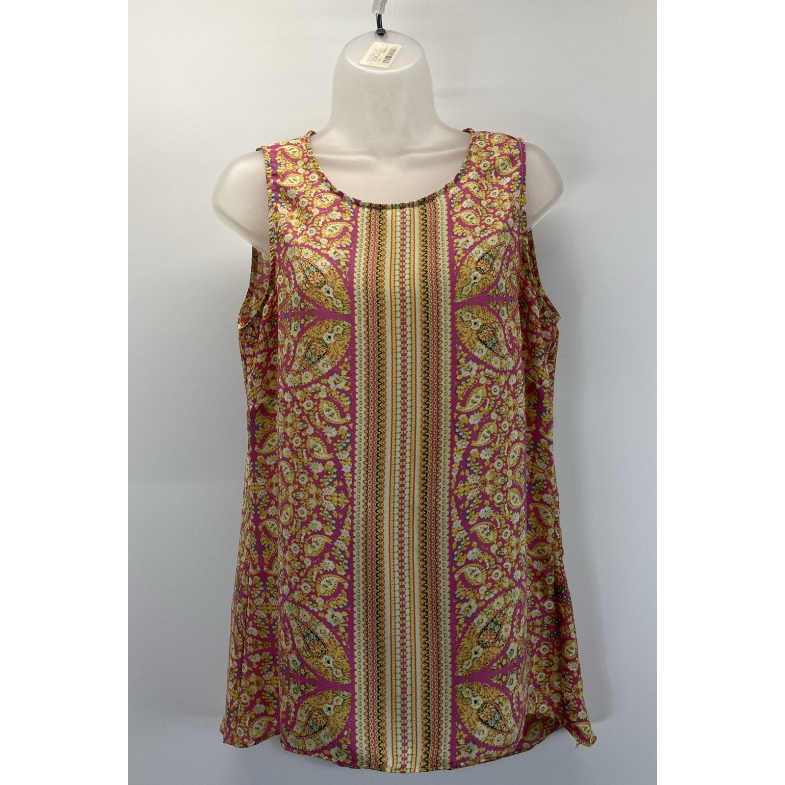 Rose & Olive Womens Paisley Print Sleeveless Blouse Top Size M Pink Yellow