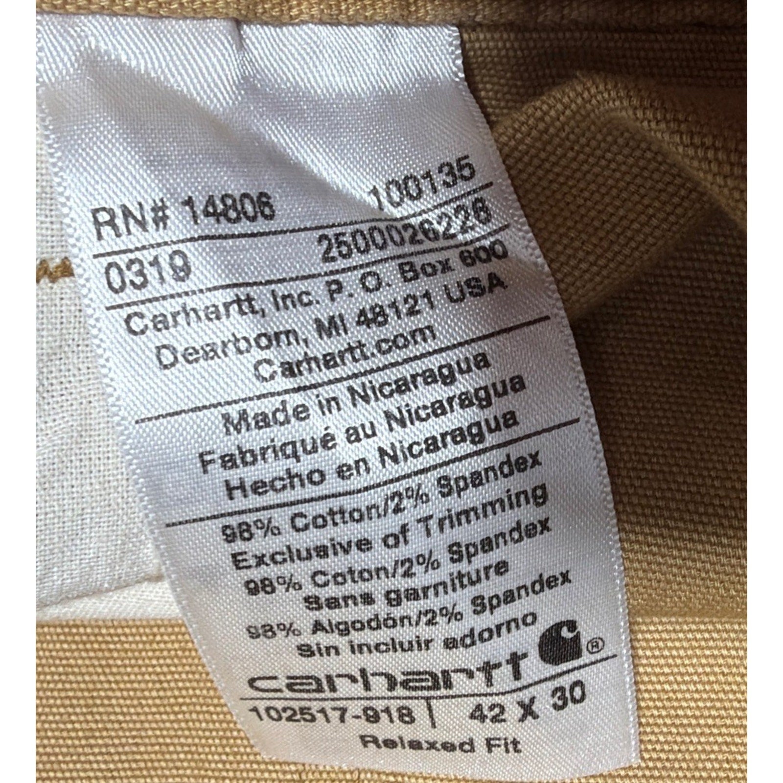Carhartt Men's Rugged Flex Relaxed Fit Brown Canvas Work Pants Size 42 x 30