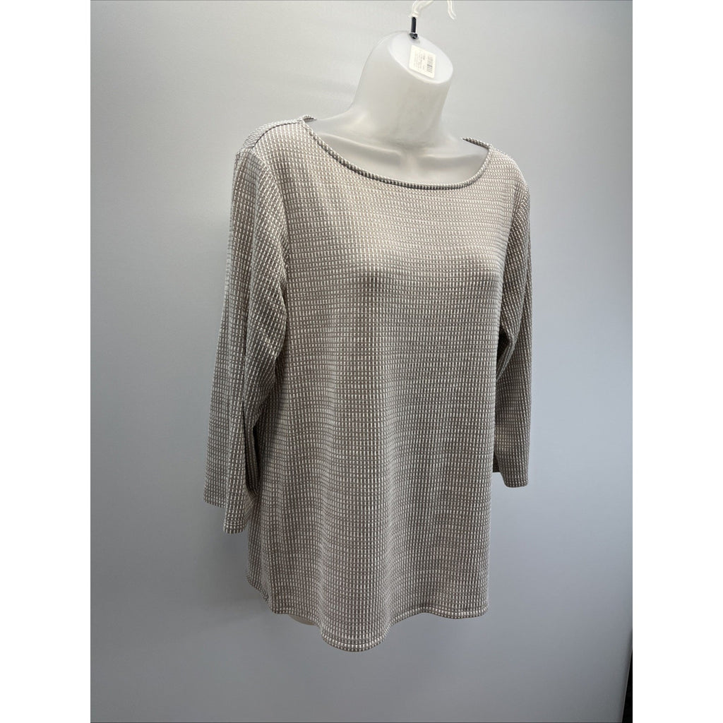 Chicos Womens Blouse 2  Brown White Seersucker Gingham Stretch Fall EUC