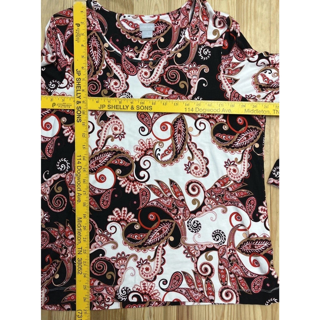 Chicos Blouse Size 3 Paisley Long Sleeves Multicolor Rayon Spandex