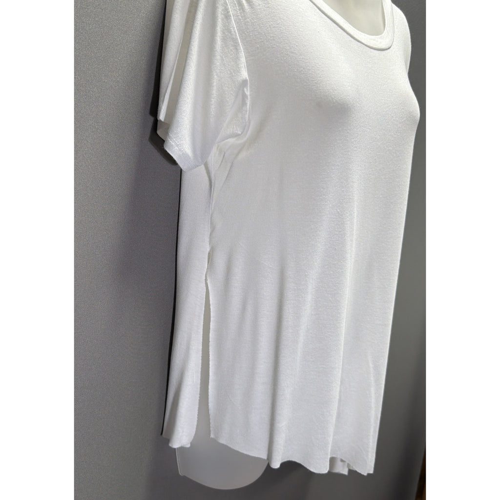 Derek Heart Womens M Short Sleeve Scoop Neck Asymmetrical T Shirt White Stretch