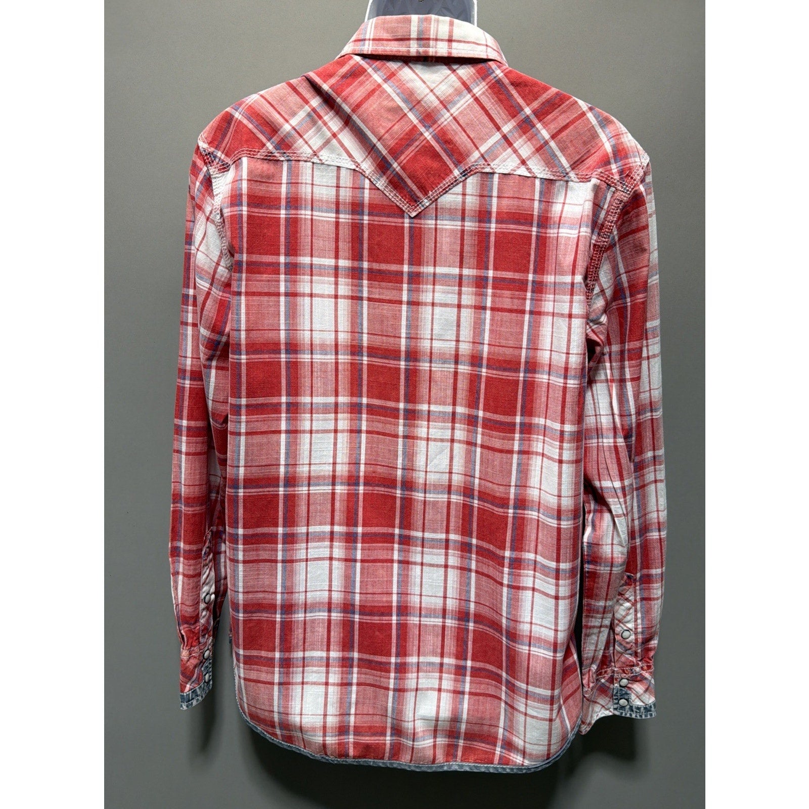 BKE Mens Red Plaid Pearl Snap Shirt Athletic Fit Size L Western Cowboy
