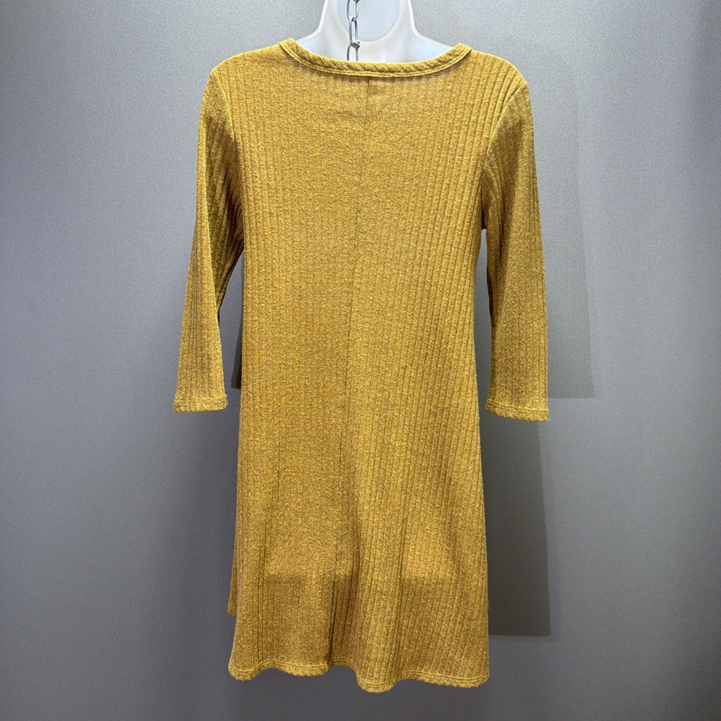 Pinc Womens Tan Round Neck 3/4 Sleeve Ribbed Knit Mini Dress M Stretch USA