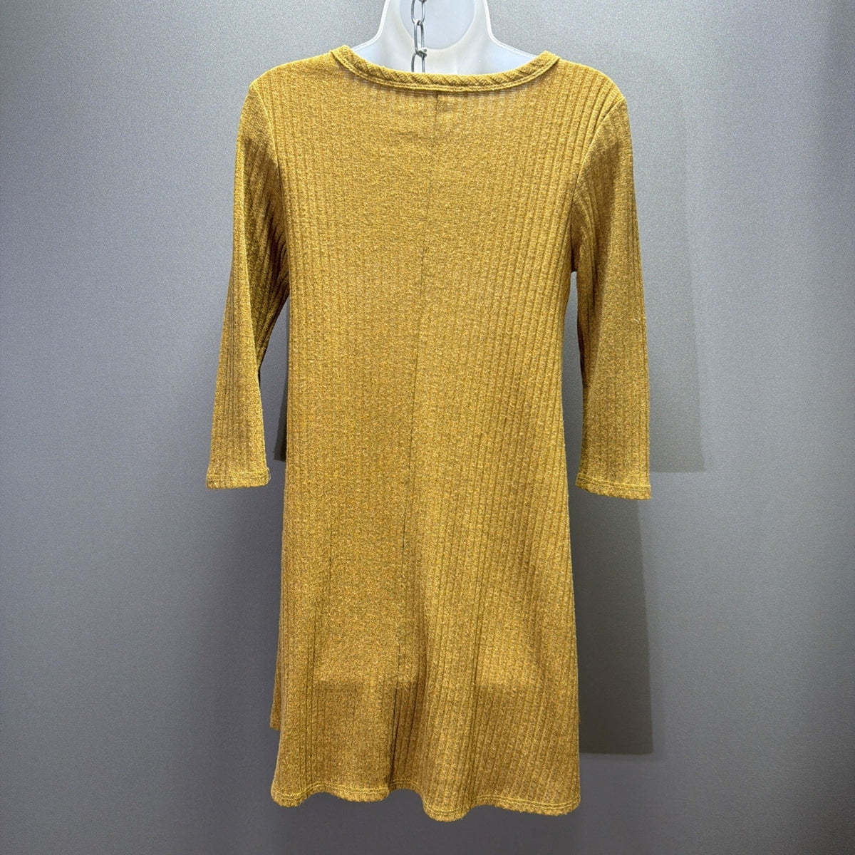 Pinc Womens Tan Round Neck 3/4 Sleeve Ribbed Knit Mini Dress M Stretch USA