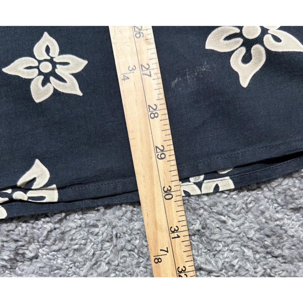 Britches of Georgetown Linen Shirt Mens L Black Floral Button Up Short Sleeve