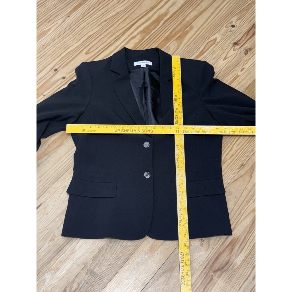 Calvin Klein 2 Button Blazer Jacket Black Cinched Waist Work Career Sz 8 Med