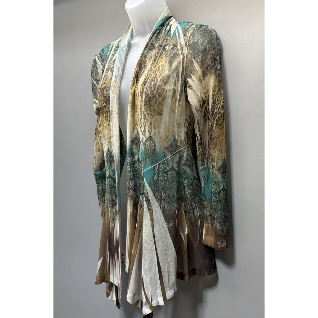Cover Charge Sheer Paisley Cardigan Long Sleeve Womens Size S Stretch Made USA