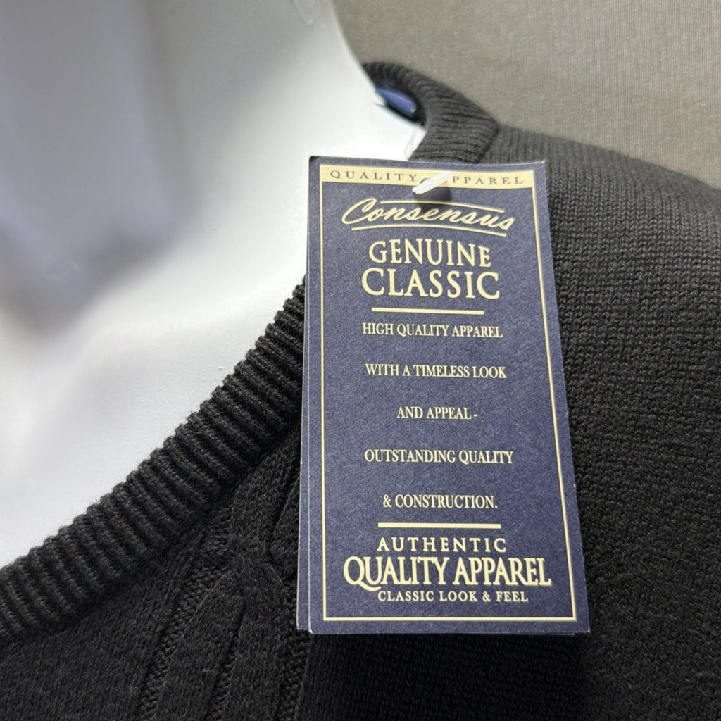 Consensus Black Cotton V Neck Cableknit Pullover Sweater XXL NWT