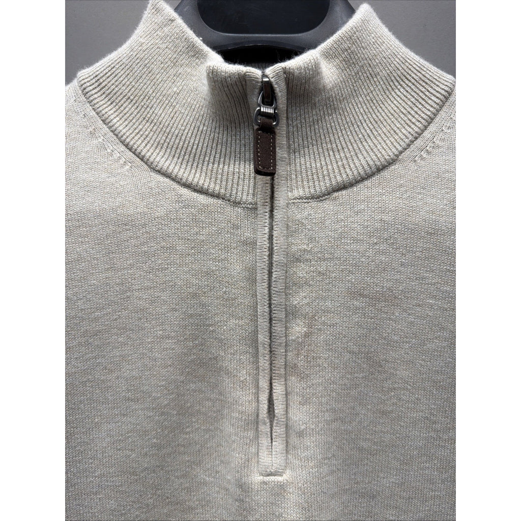 Roundtree & York Sweater Mens M Ivory Oatmeal 1/4 Zip Pullover Preppy Casual
