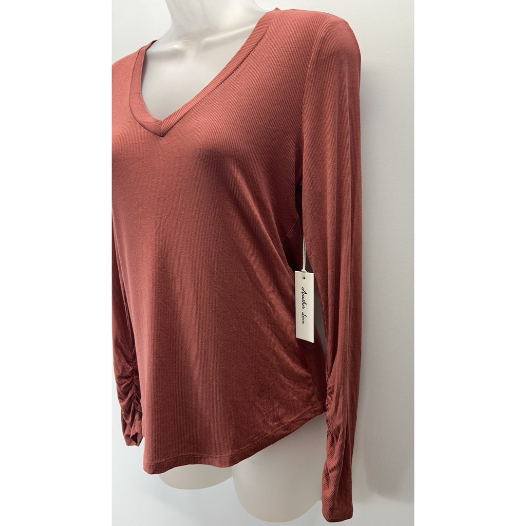 Another Love Mauve Long Sleeve V-Neck T-Shirt Small New With Tags.