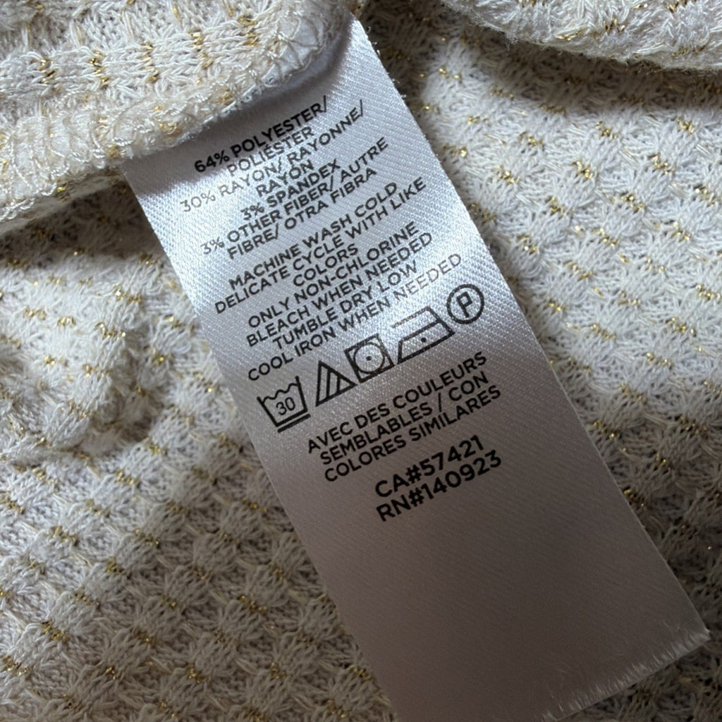 Ann Taylor loft cream And Gold Metallic Oversized waffle cowl neck shirt size S