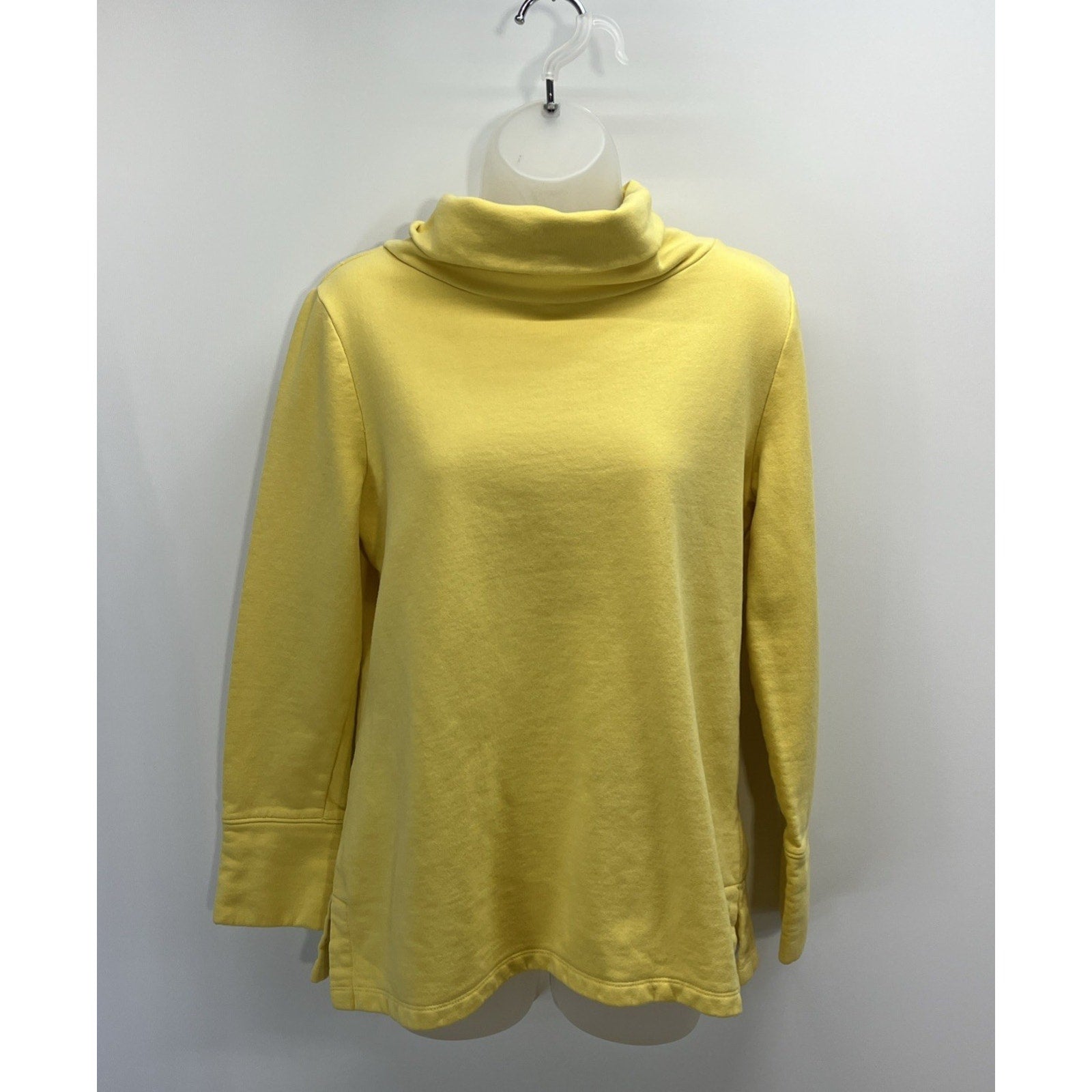 Talbots Pullover Sweatshirt Cowl Neck Yellow Buttons Long Sleeve Size M