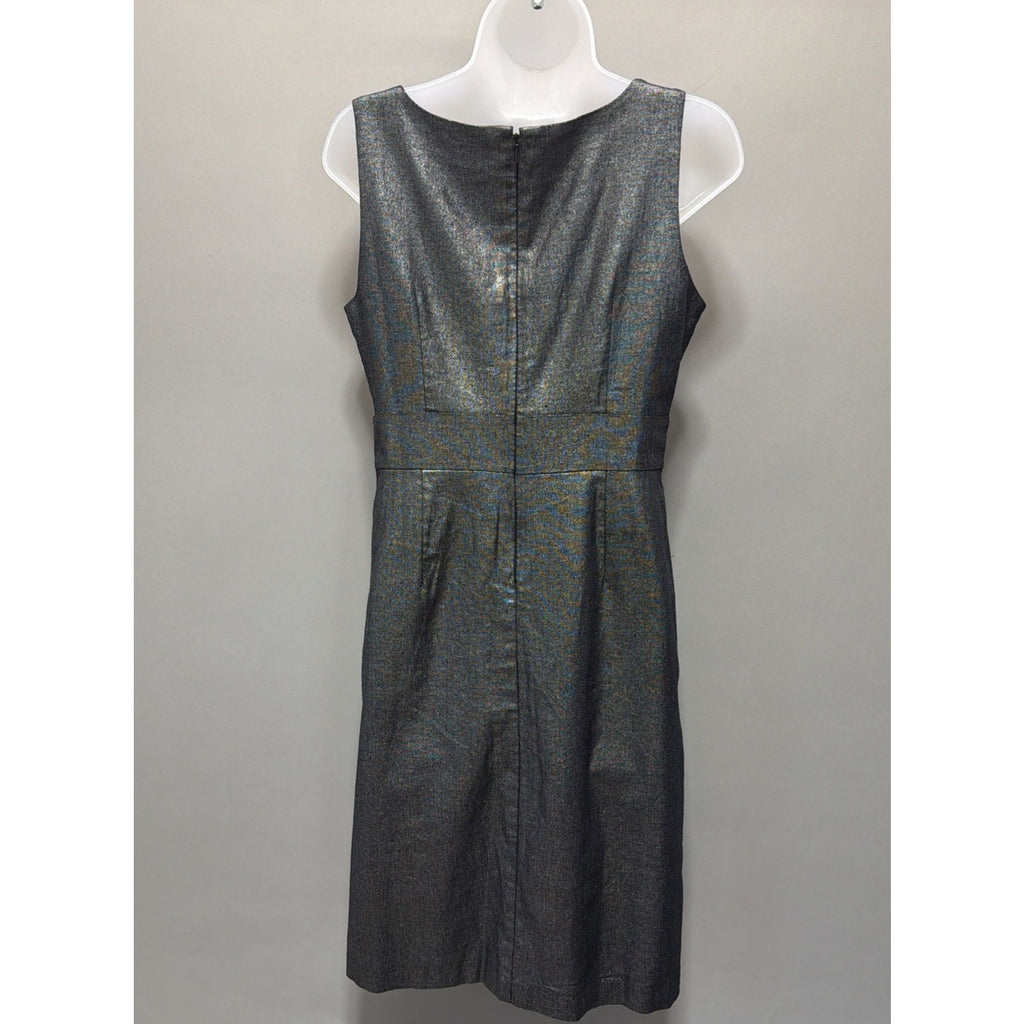 WDNY Dress 6 Black Linen Blend Beaded Metallic Sheath Knee Length Sleeveless NWT