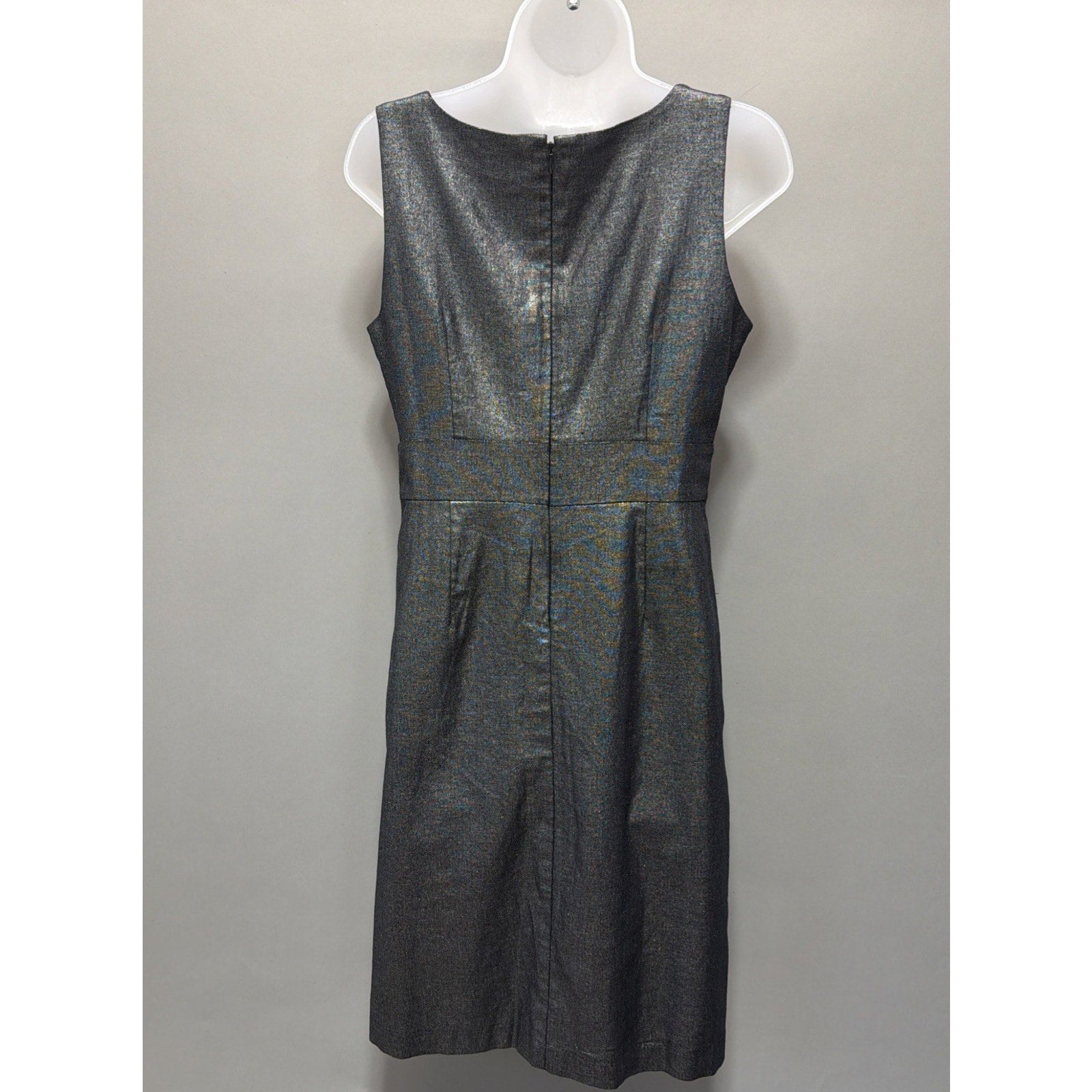 WDNY Dress 6 Black Linen Blend Beaded Metallic Sheath Knee Length Sleeveless NWT