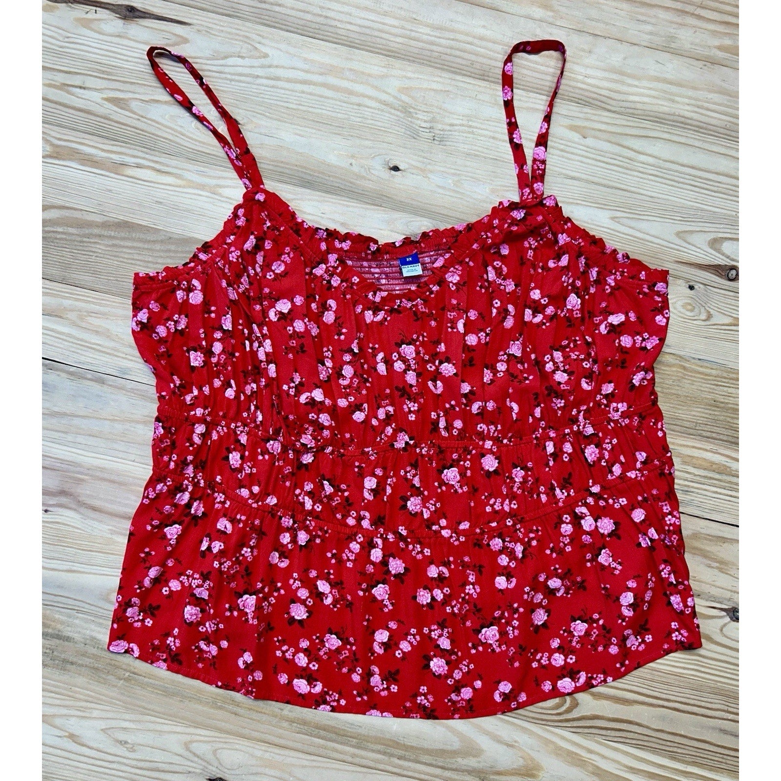 Old Navy New W Tags Tank Top Womens 3XL Thin Strap Button Up Red Floral.