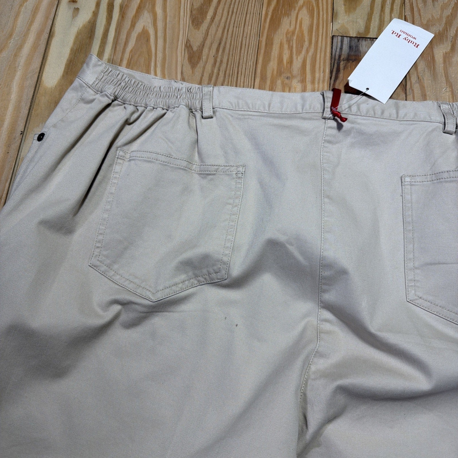 RUBY RD High Rise Beige Chino Pants Straight Leg Plus Size 20W Stretch NWT