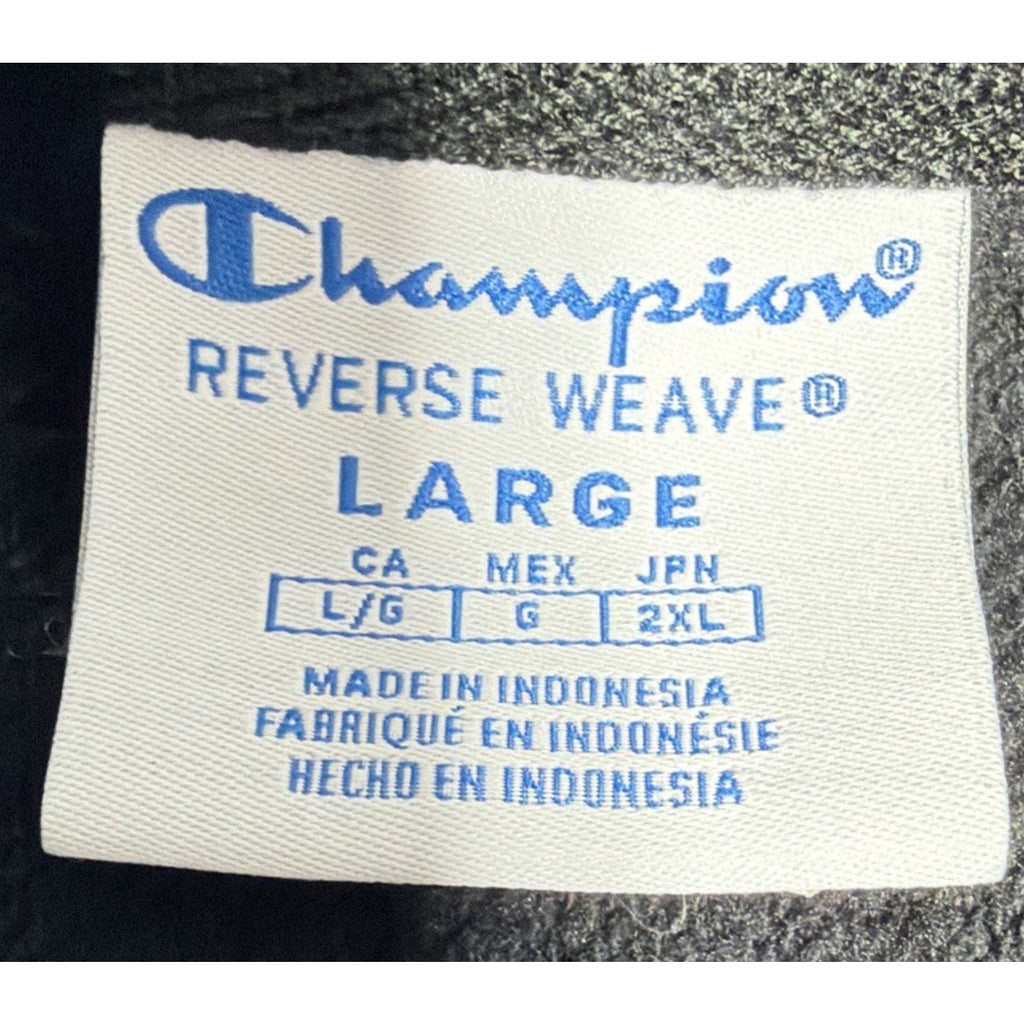 Champion Reverse Weave Sweatshirt Mens L Pullover Black All Over Print Logo