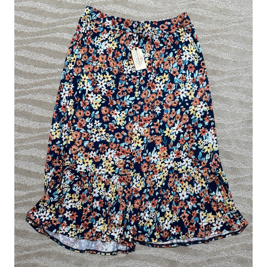 NWT St. John's Bay Maxi Skirt Womens 2XL Navy Blue Multi Floral Boho Resort Wear