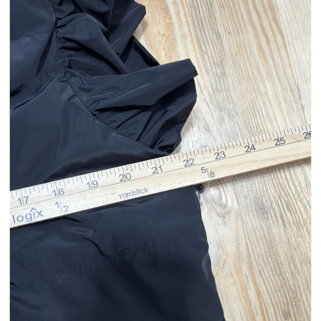 Bucket List Down Black Ruffle Sleeve Puffer Vest Collared Sleeveless Jacket L