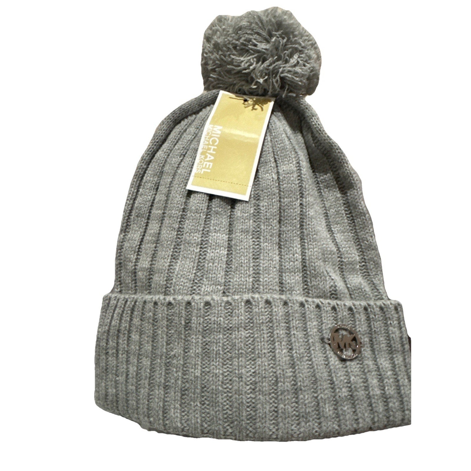 NWT Michael Michael Kors Gray Knit Beanie Pom Pom MK OS Hat