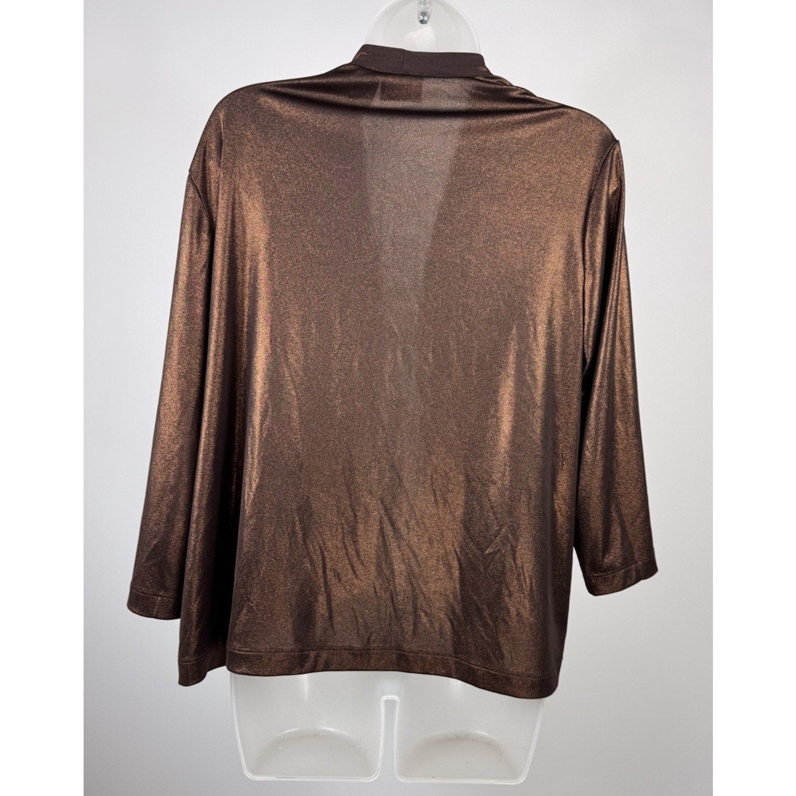 Chico's Traveler gold glittery open 3/4 sleeve easy care top Size 2/Large