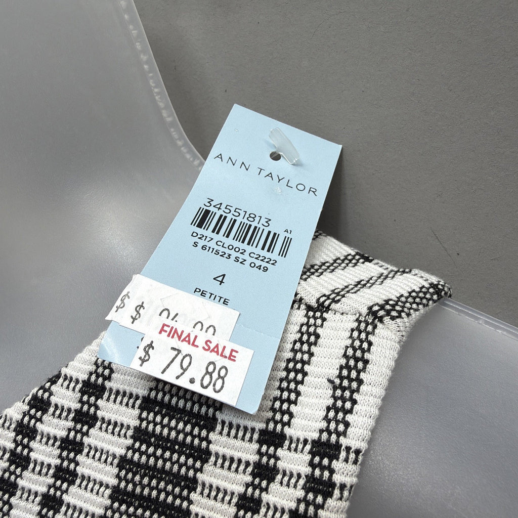 Ann Taylor Loft Plaid Black And White Lined Sheath Dress Size 4 Petite Zip NWT