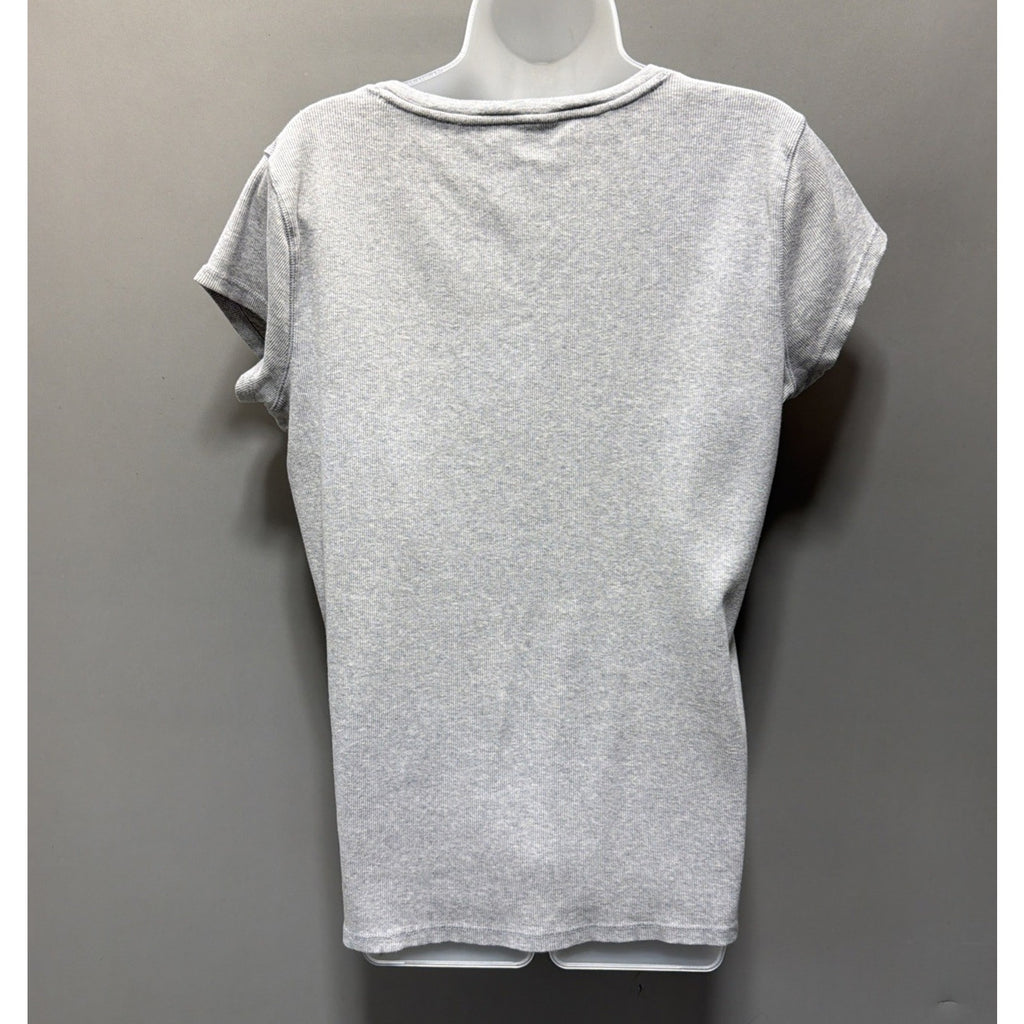 Lauren Ralph Lauren Gray Lace Up Short Sleeve Women's Top Ribbed Knit XL