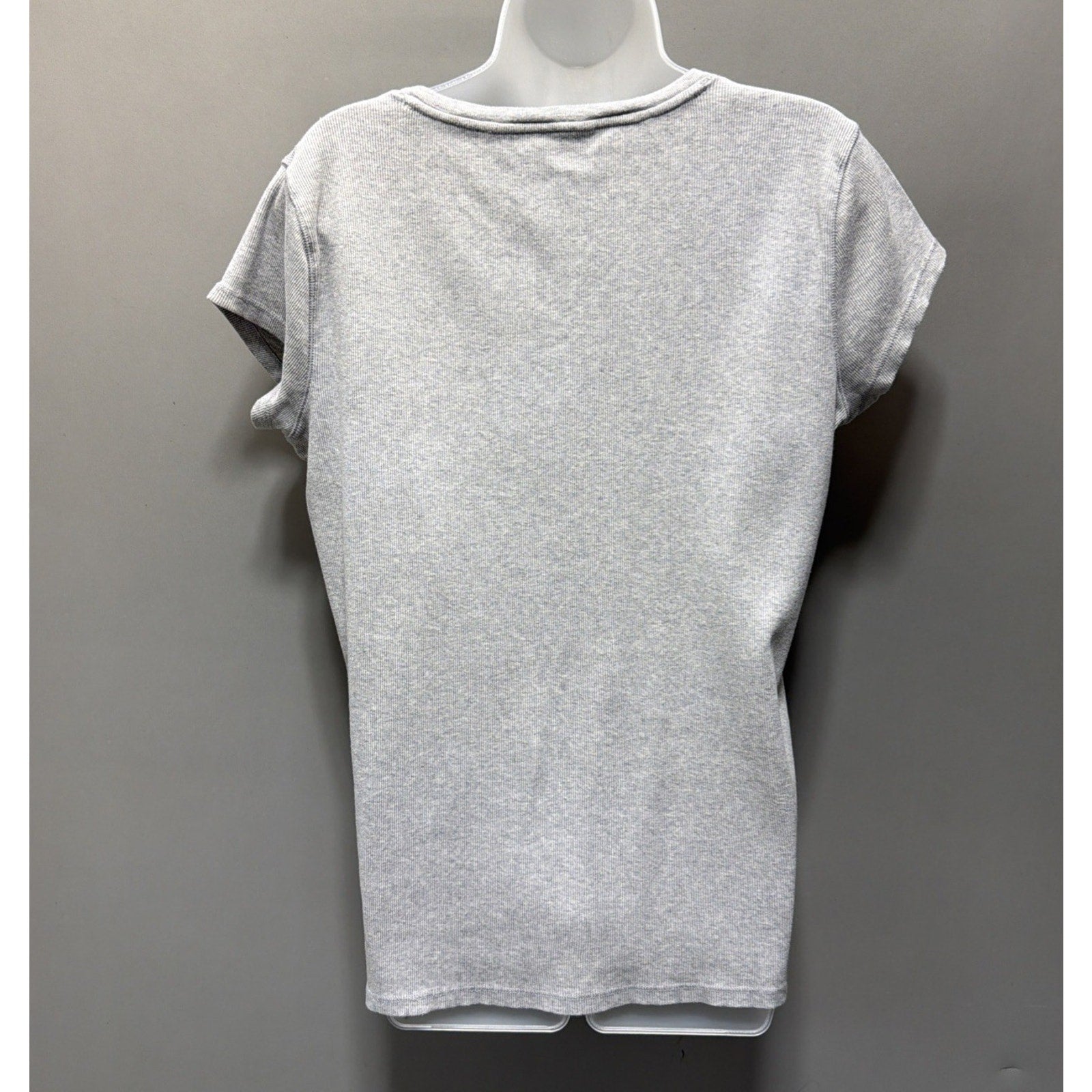 Lauren Ralph Lauren Gray Lace Up Short Sleeve Women's Top Ribbed Knit XL