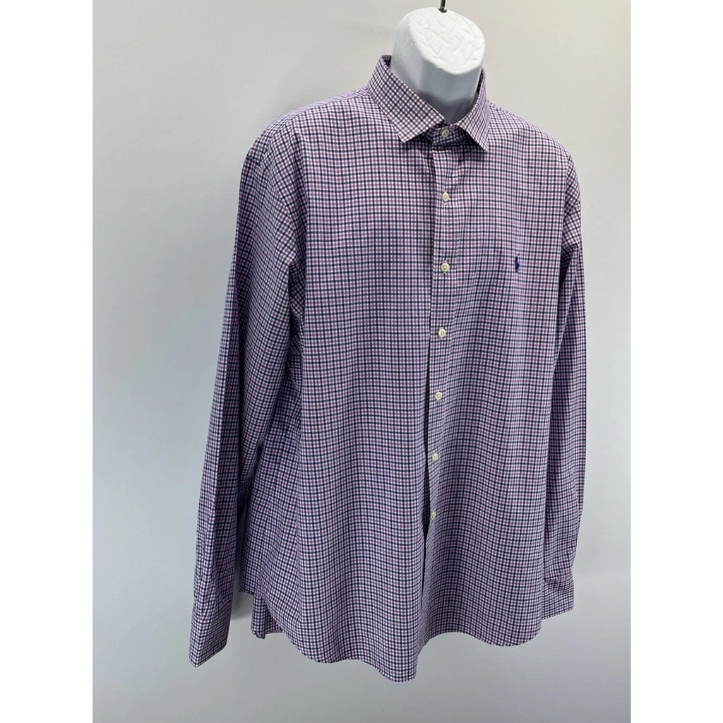 Polo Ralph Lauren Shirt Mens XXL Purple Gingham Check Long Sleeve Pony Button Up