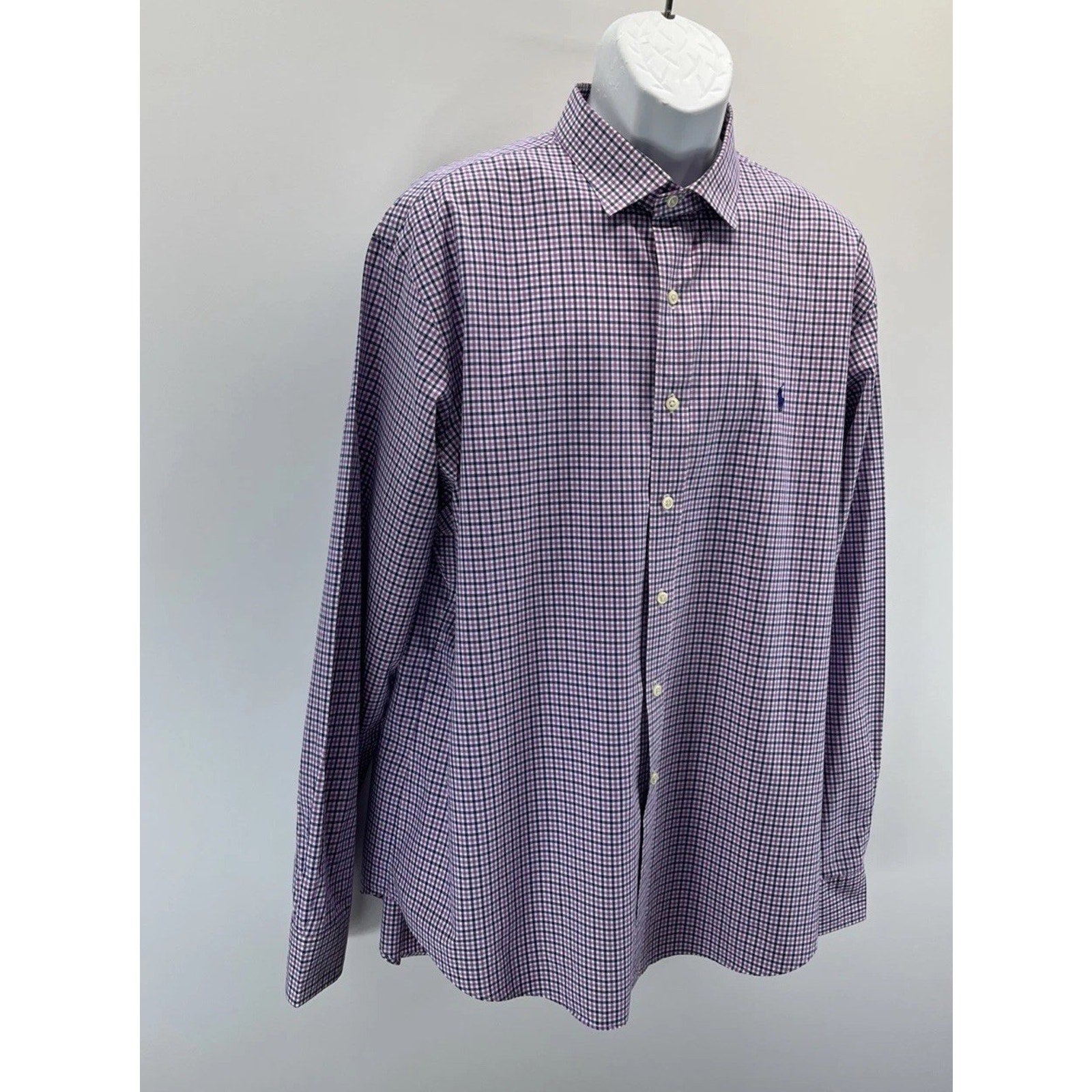 Polo Ralph Lauren Shirt Mens XXL Purple Gingham Check Long Sleeve Pony Button Up