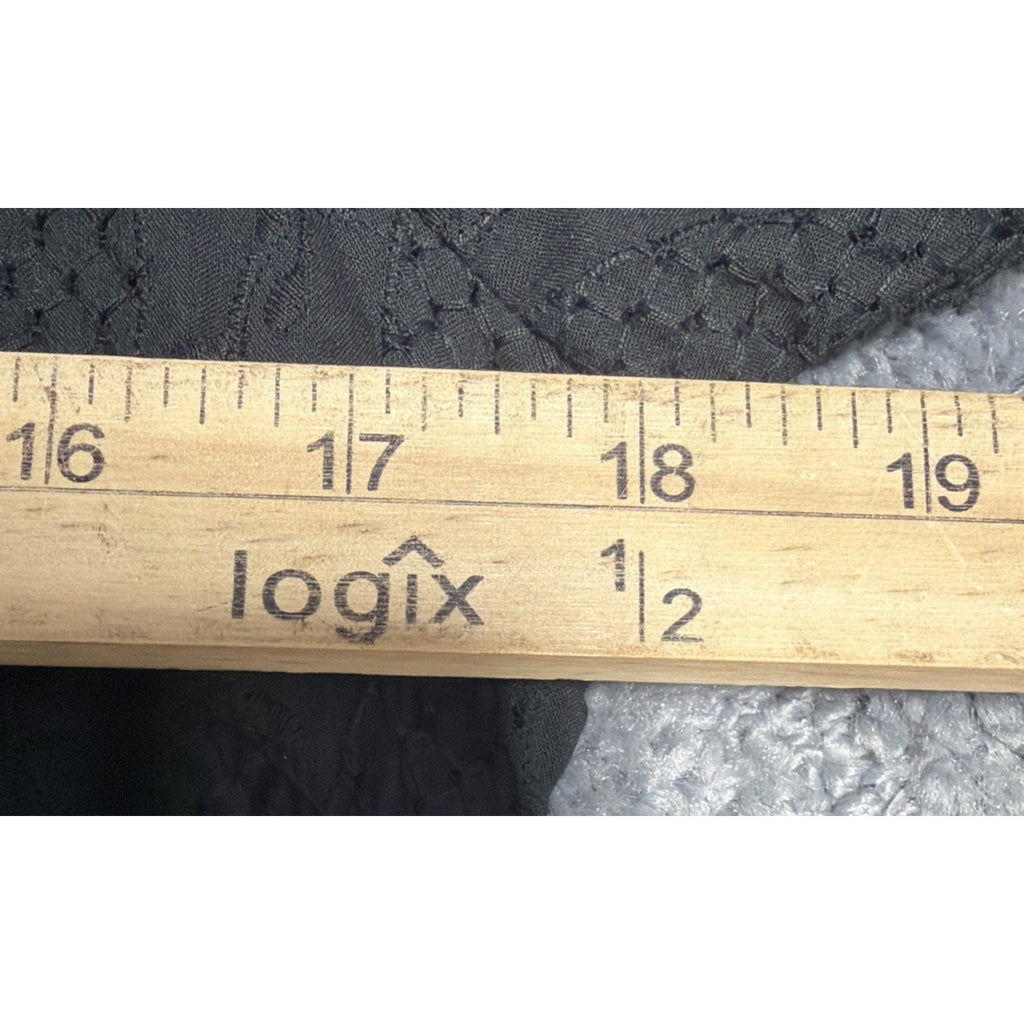 Vtg Black Cat LA Black Lace Ruffled Long Sleeve Embellished Embroidered Top M