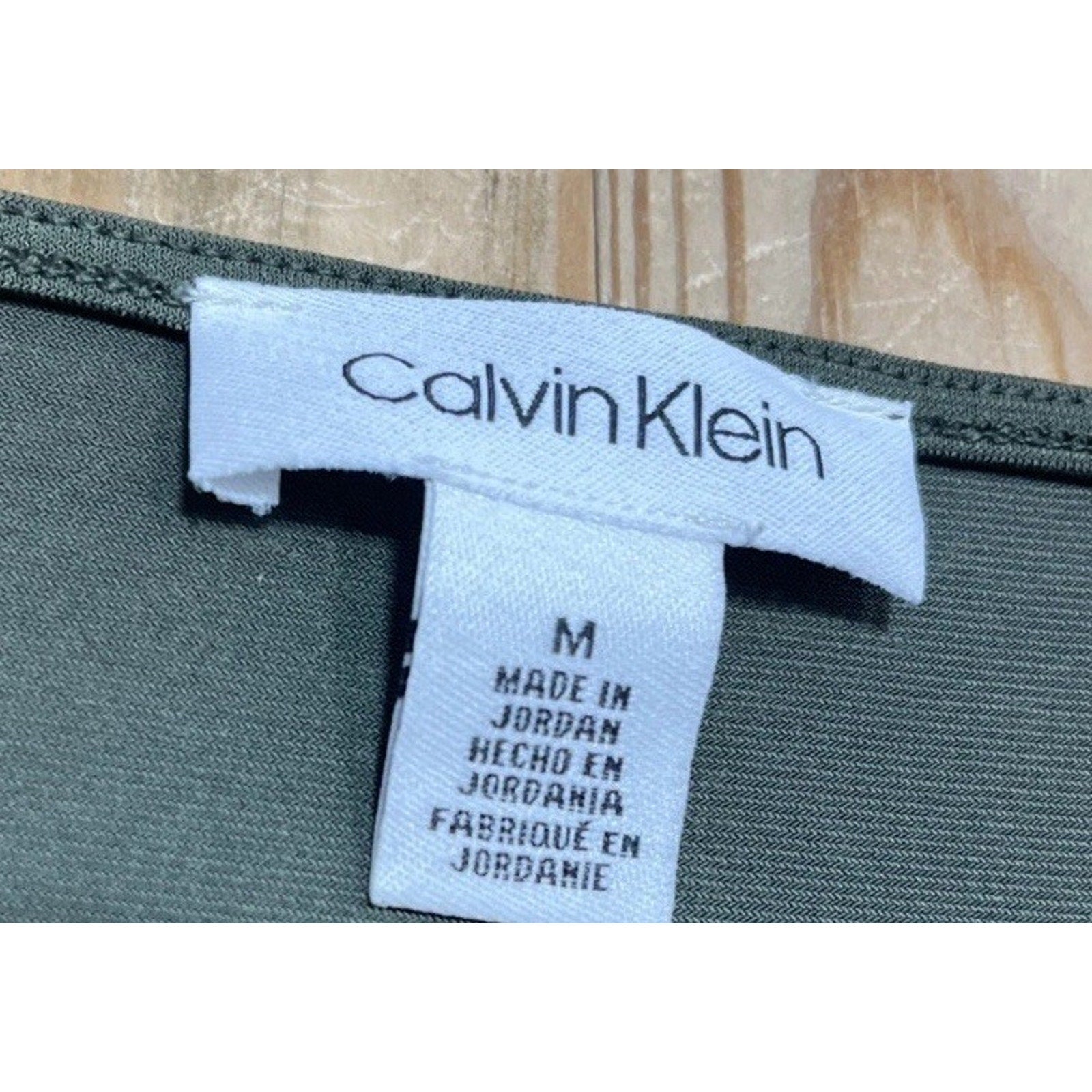 Calvin Klein Solid Army Green 3/4 Sleeve Blouse Womens Size M Polyester Blend