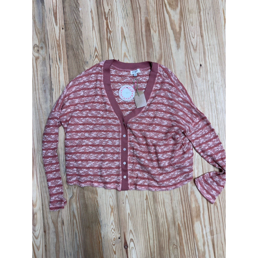 NWT Umgee USA Striped Dusty Rose Cardigan Sweater relaxed Size Medium