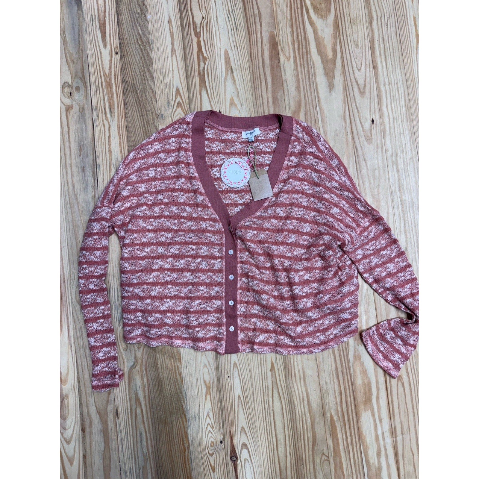 NWT Umgee USA Striped Dusty Rose Cardigan Sweater relaxed Size Medium