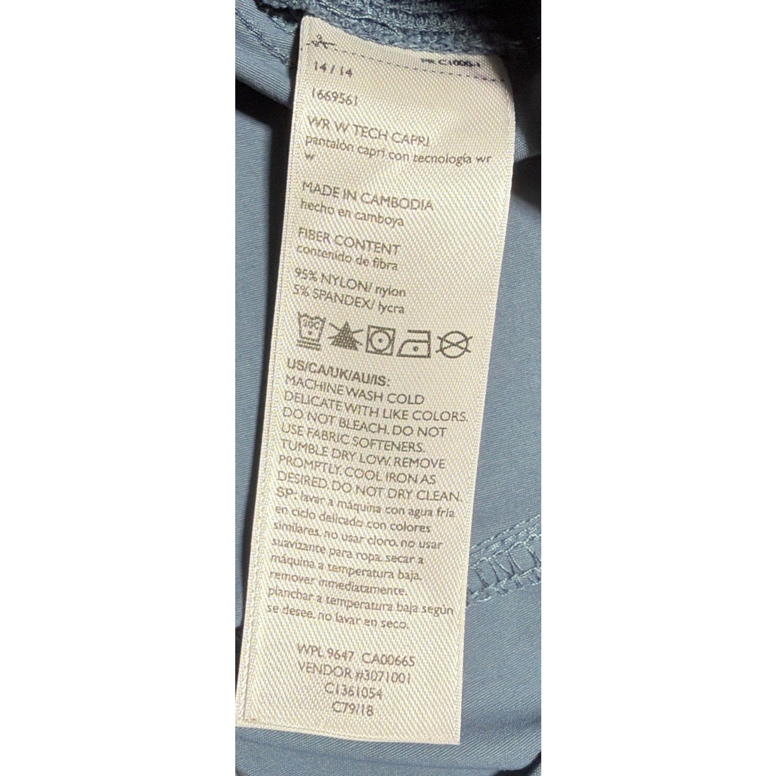 Eddie Bauer Tech Capri Pants Womens 14 Blue Nylon Stretch Hiking UPF 50+