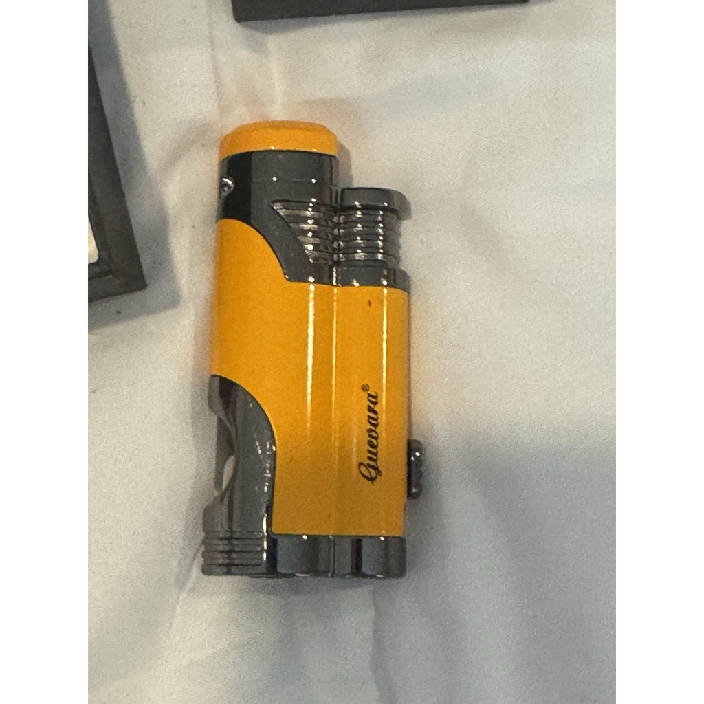 GUEVARA Double Jet Torch Butane Lighter Yellow Windproof Cigar Punch New In Box