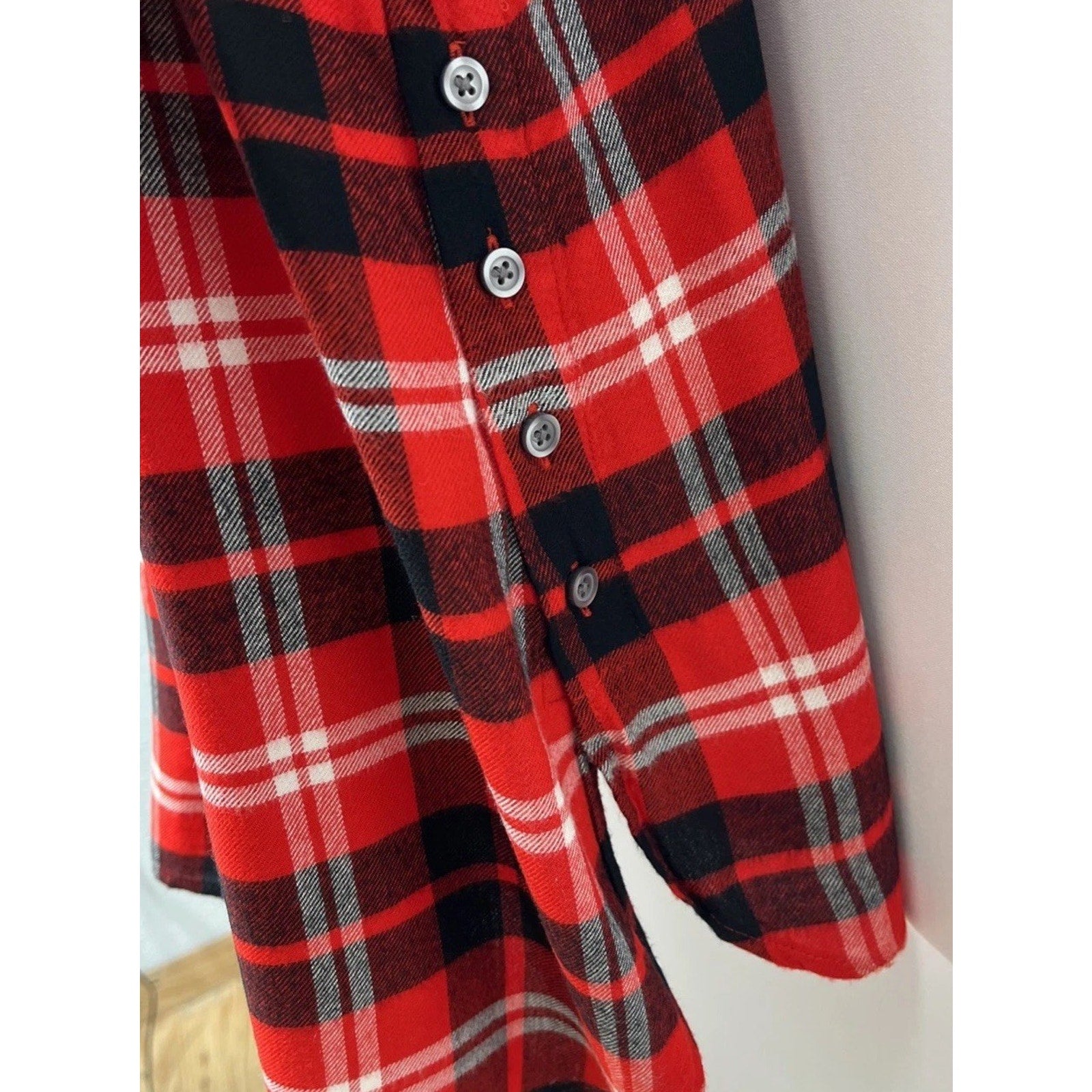 TALBOTS Red Black Plaid Half Button Popover Tunic Shirt Size XL