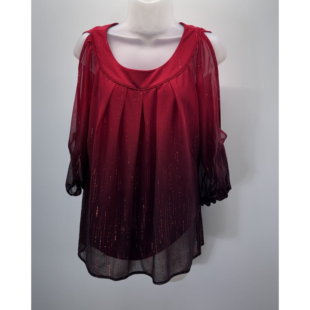 Sara Michelle Top Red Black Ombre Sparkes Shimmer Sz S
