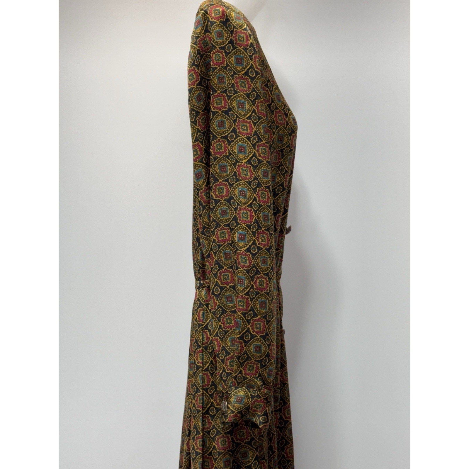 Vtg 90s Talbots Silky Satin Pleated Tailored Secretary Midi Day Dress Women’s 8