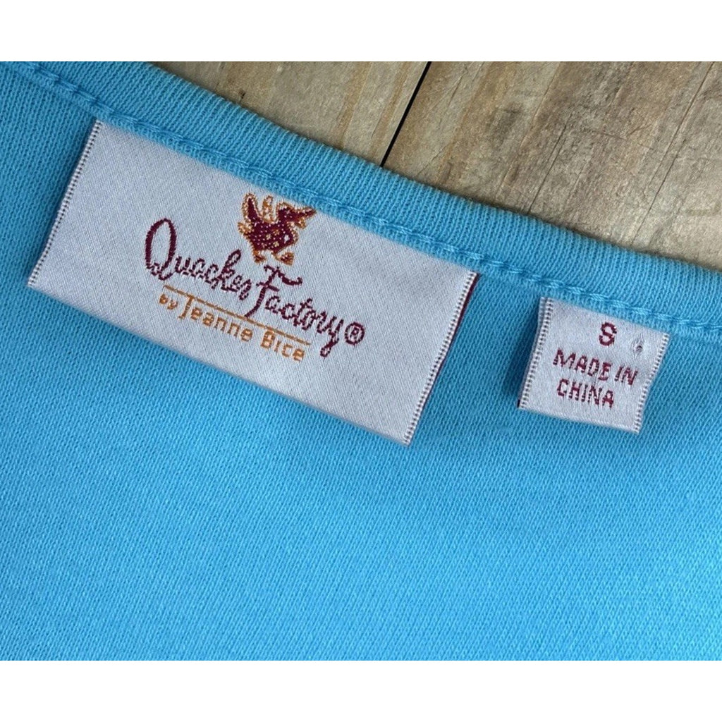 Quacker Factory Rhinestone Embellished Short Sleeve Top Blue Sz S Colorful Gems