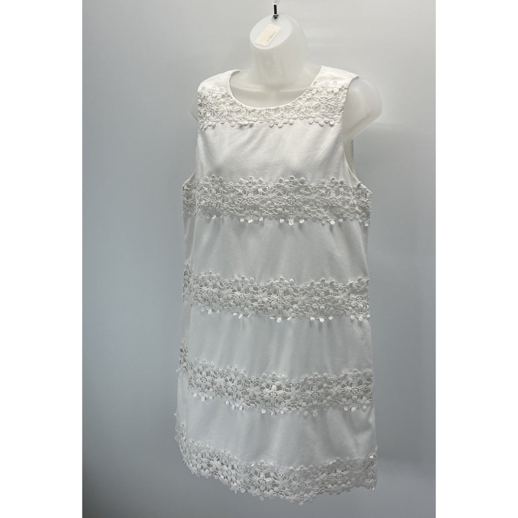 J. Crew Women’s White Embroid Lace Lined Dress Chiffon Trims Size 12