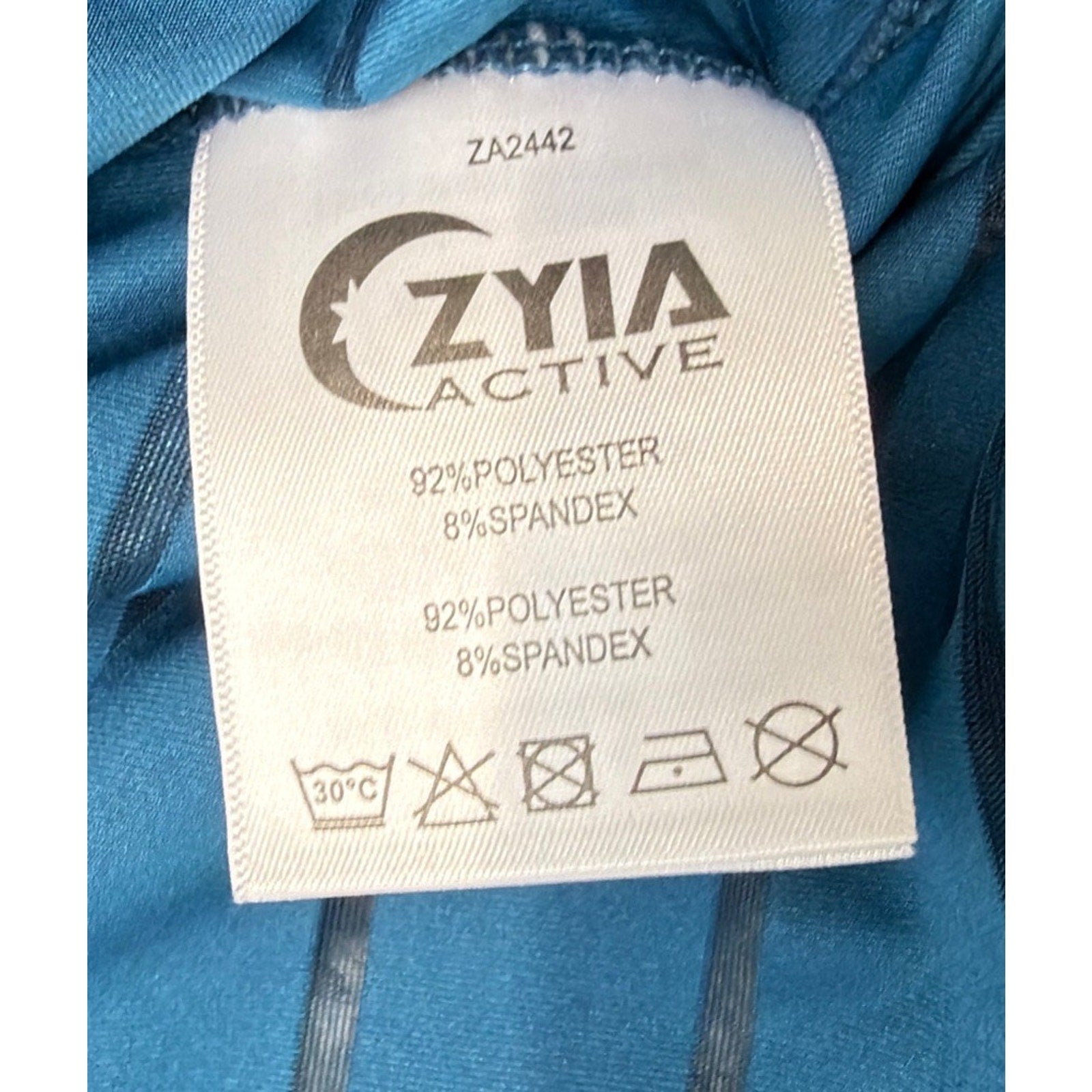 ZYIA Tank Sz Large Striped Teal Blue Green Mesh Lines Athletic Racerback Yoga