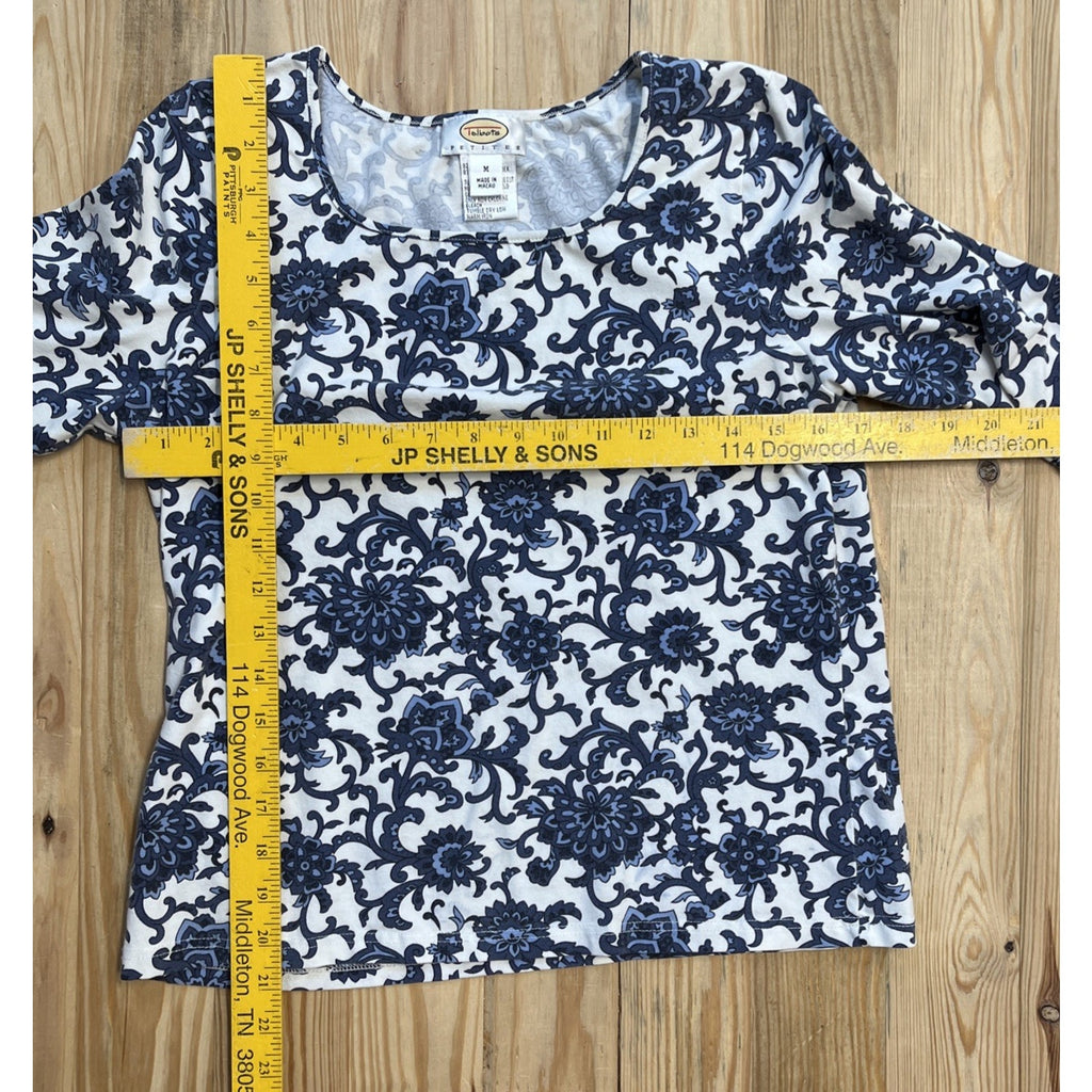 Talbots Floral 3/4 Sleeve Cotton Blend Pullover Floral Top Petite Medium