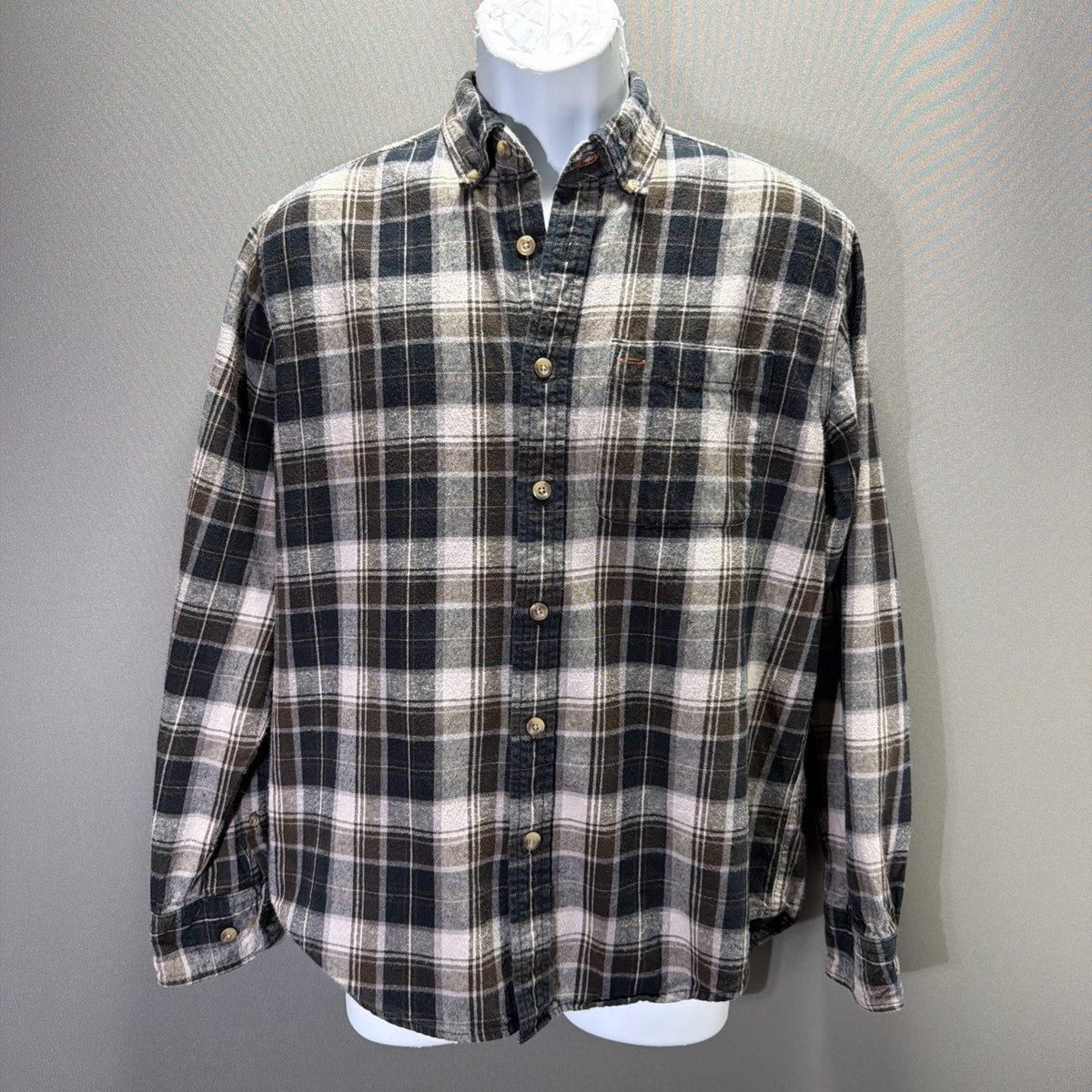 Eddie Bauer Shirt Blue Brown Plaid Flannel Mens Size Medium Outdoor Casual