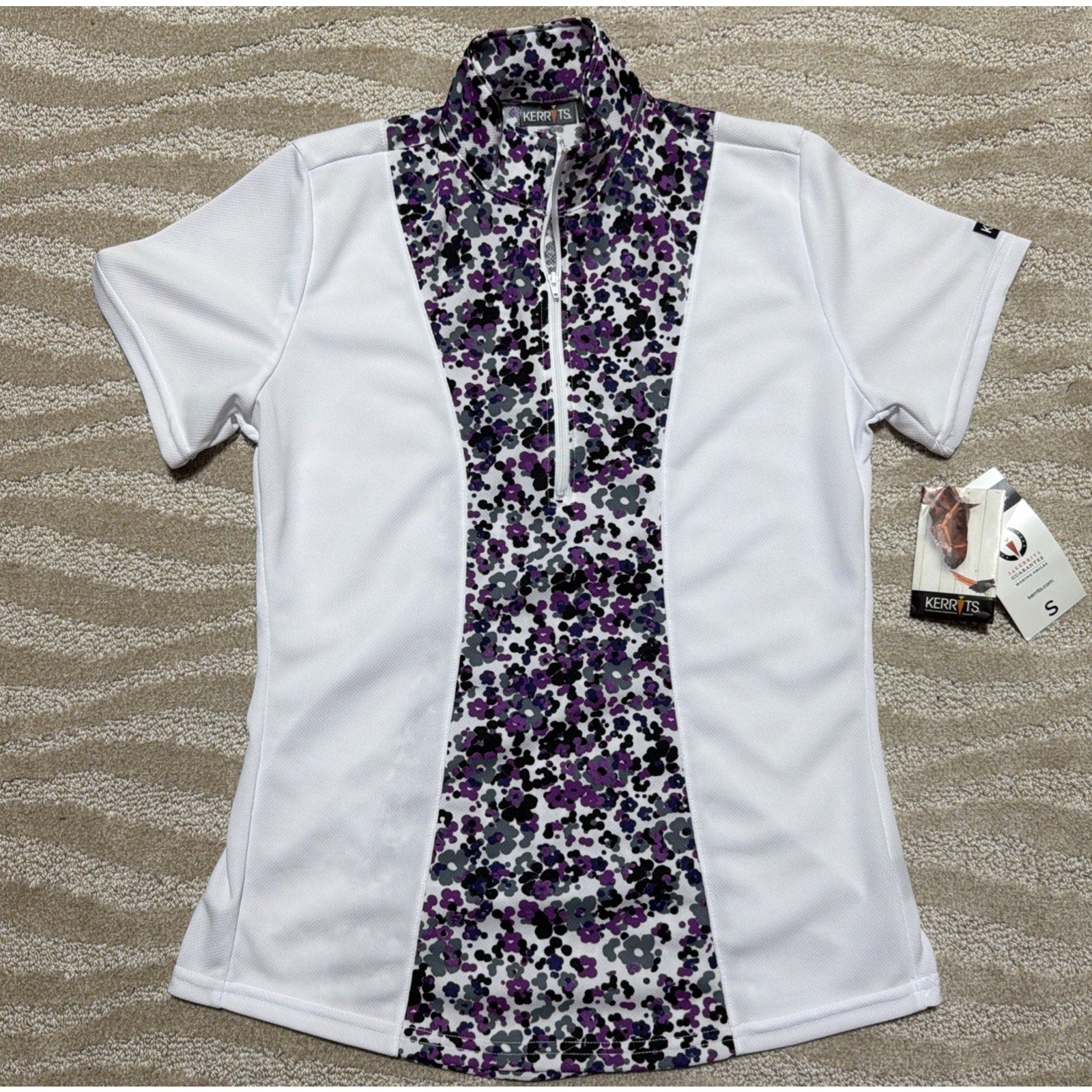 Kerrits Equestrian Cooltek SS Close Contact Riding Shirt-S-Purple Floral NWT