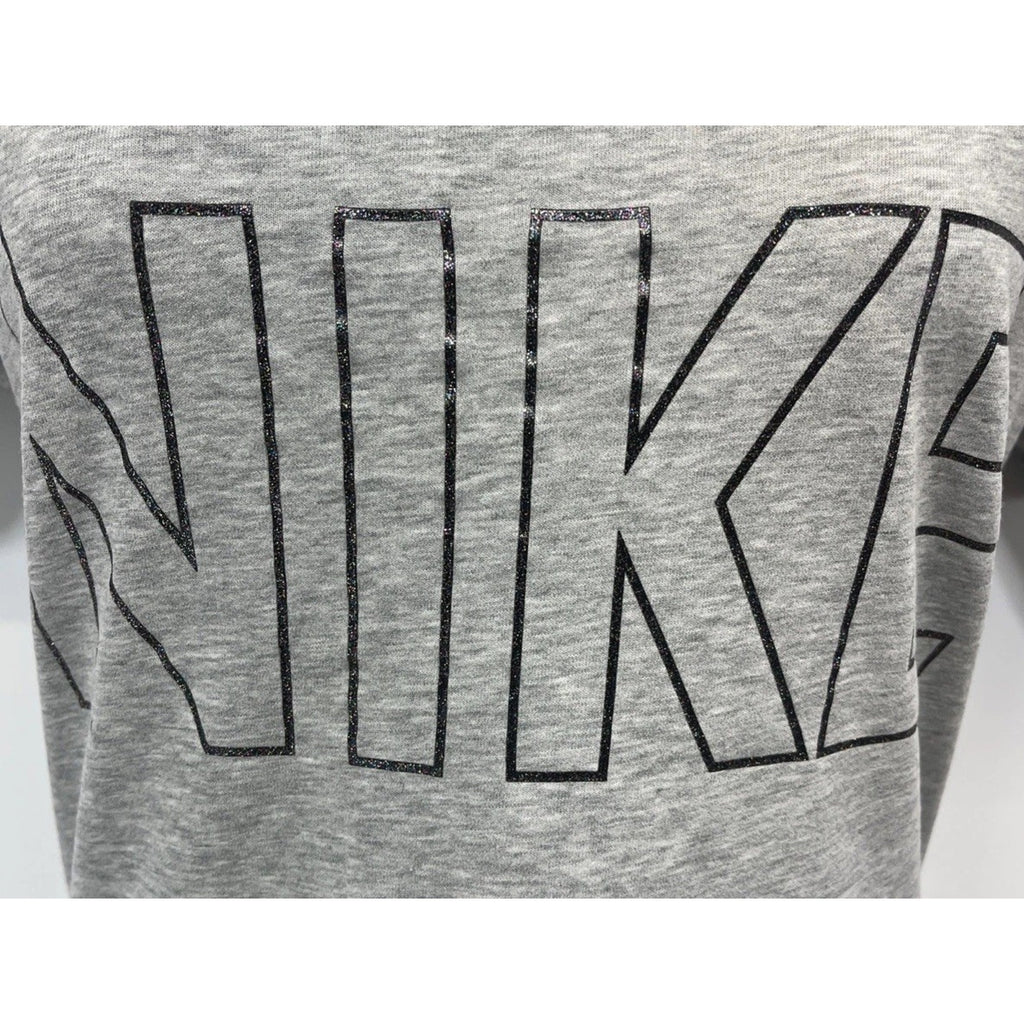 Nike T Shirt Womens Medium Dri FIT Short Sleeve Tee Glitter Logo Tee Grey