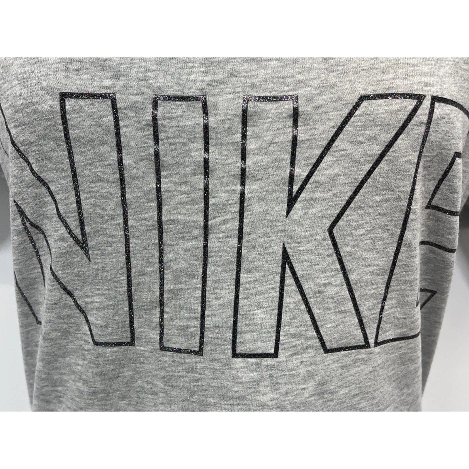 Nike T Shirt Womens Medium Dri FIT Short Sleeve Tee Glitter Logo Tee Grey